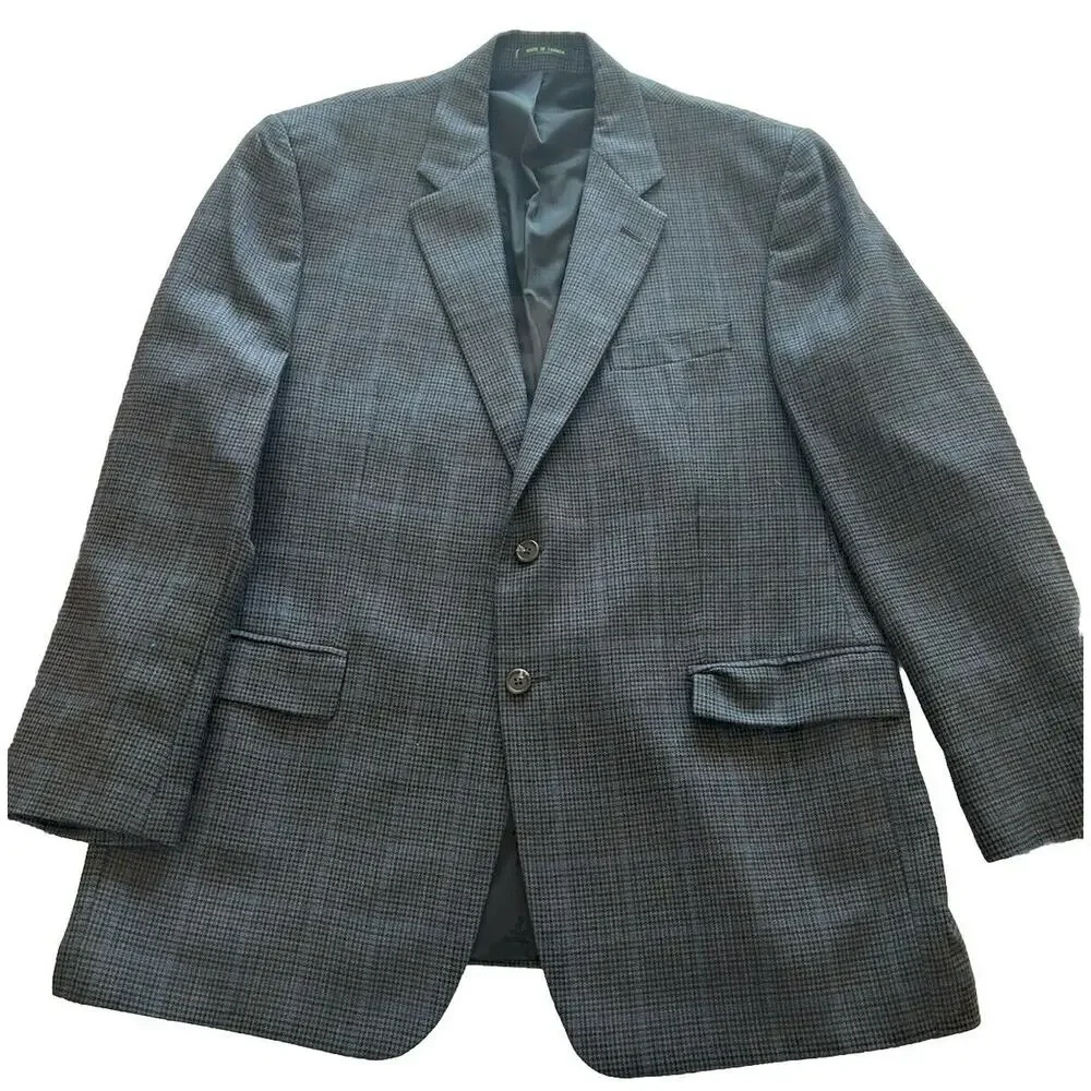 Lauren‎ Ralph Lauren 42R 100% Wool Men’s Blazer Gray Blue Houndstooth Sport Coat